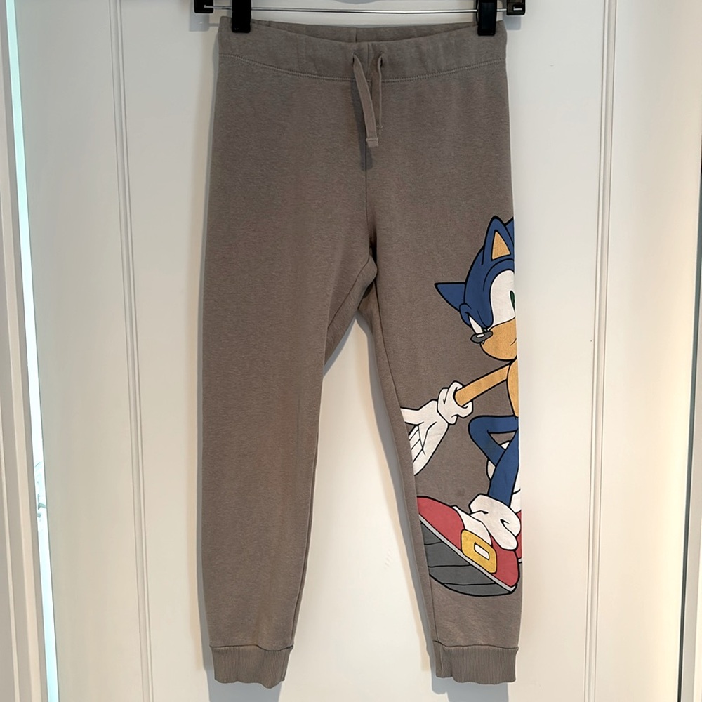 Unisex H&M X Sonic the Hedgehog gray joggers with design down left leg
